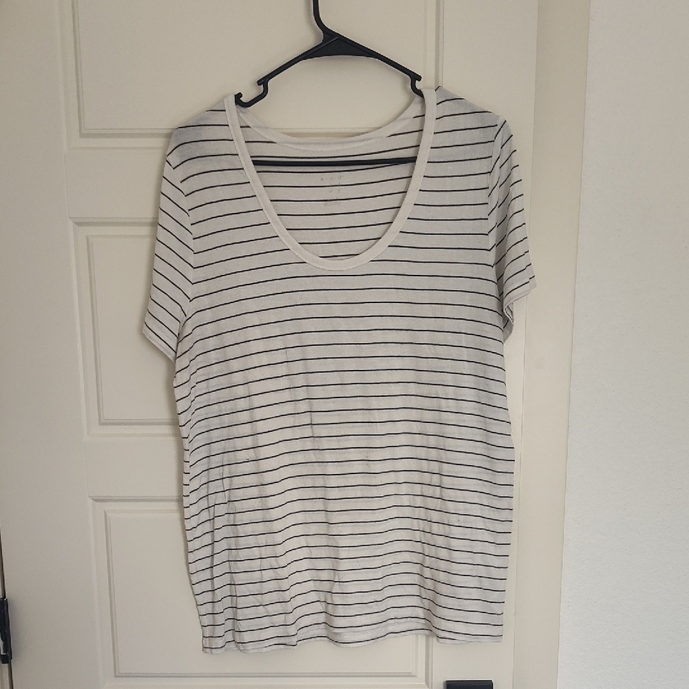a new day White Tee with Thin Black Stripes Scoop Neck